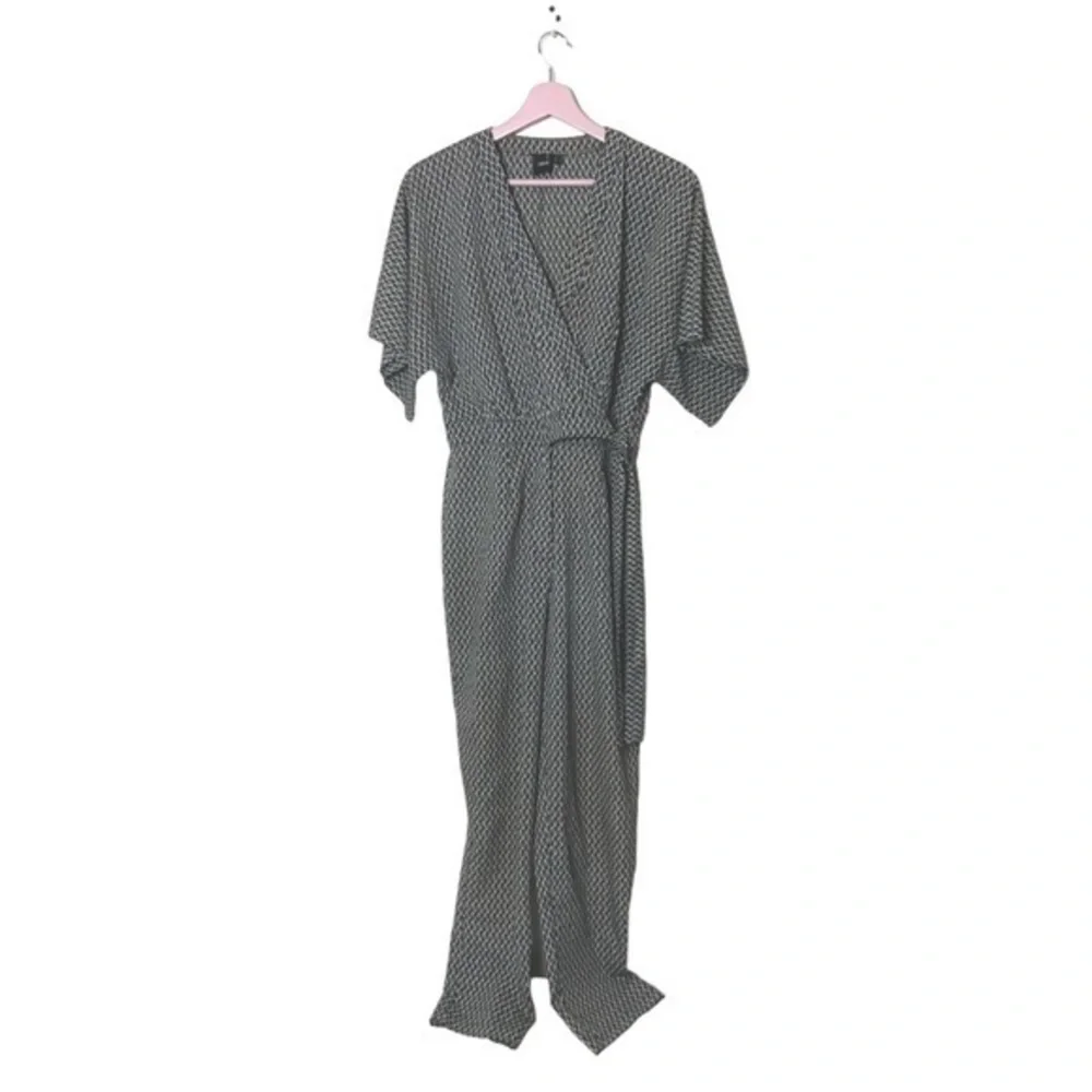 ASOS jumpsuit short sleeve faux‎ wrap geometric abstract print 6